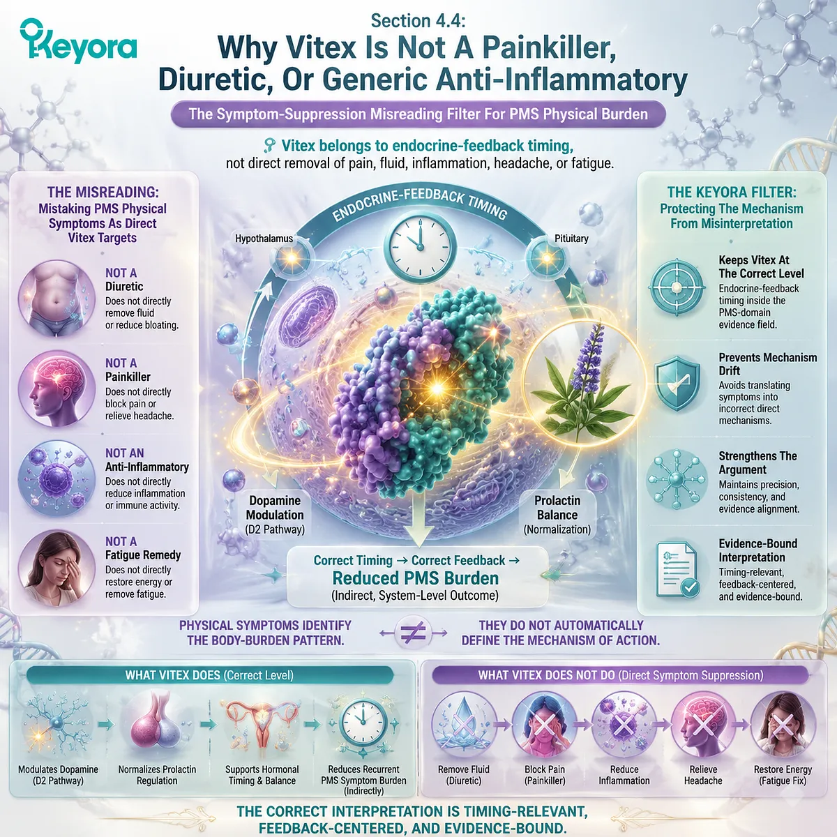 Vitex PMS physical burden support via endocrine-feedback timing and HPG rhythm interpretation, reframing painkiller, diuretic, anti-inflammatory assumptions through Keyora Symptom-Suppression Misreading Filter. Vitex PMS physical burden support via endocrine-feedback timing and HPG rhythm interpretation, reframing painkiller, diuretic, anti-inflammatory assumptions through Keyora Symptom-Suppression Misreading Filter.