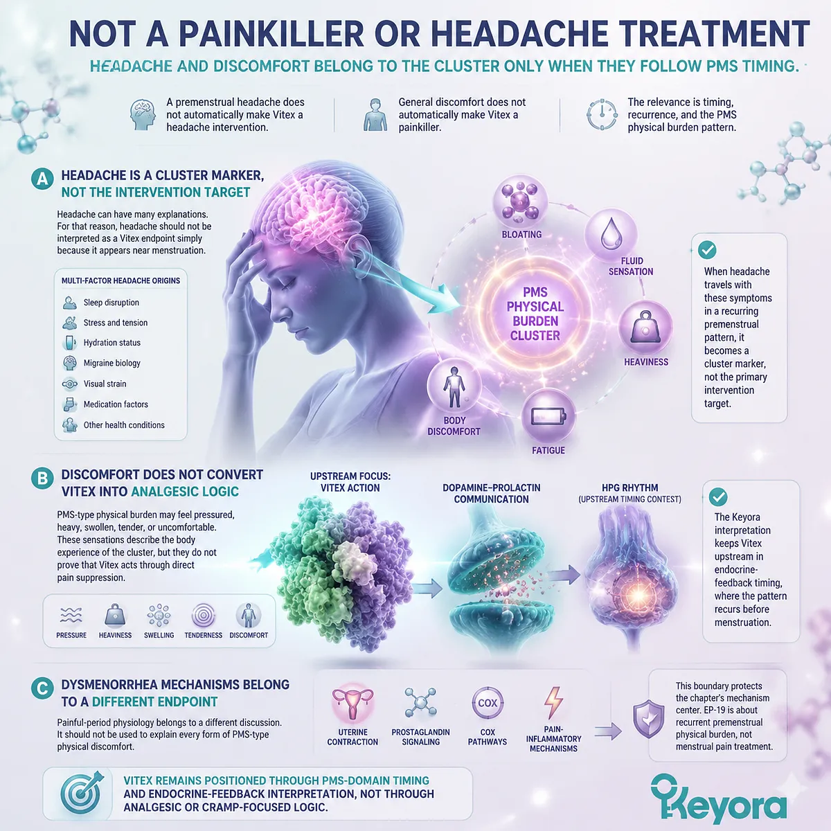 PMS headache and premenstrual discomfort linked to HPG rhythm timing and dopamine–prolactin feedback, reframed via Keyora PMS Physical-Symptom Timing Map and Symptom-Suppression Misreading Filter for Vitex interpretation. PMS headache and premenstrual discomfort linked to HPG rhythm timing and dopamine–prolactin feedback, reframed via Keyora PMS Physical-Symptom Timing Map and Symptom-Suppression Misreading Filter for Vitex interpretation.