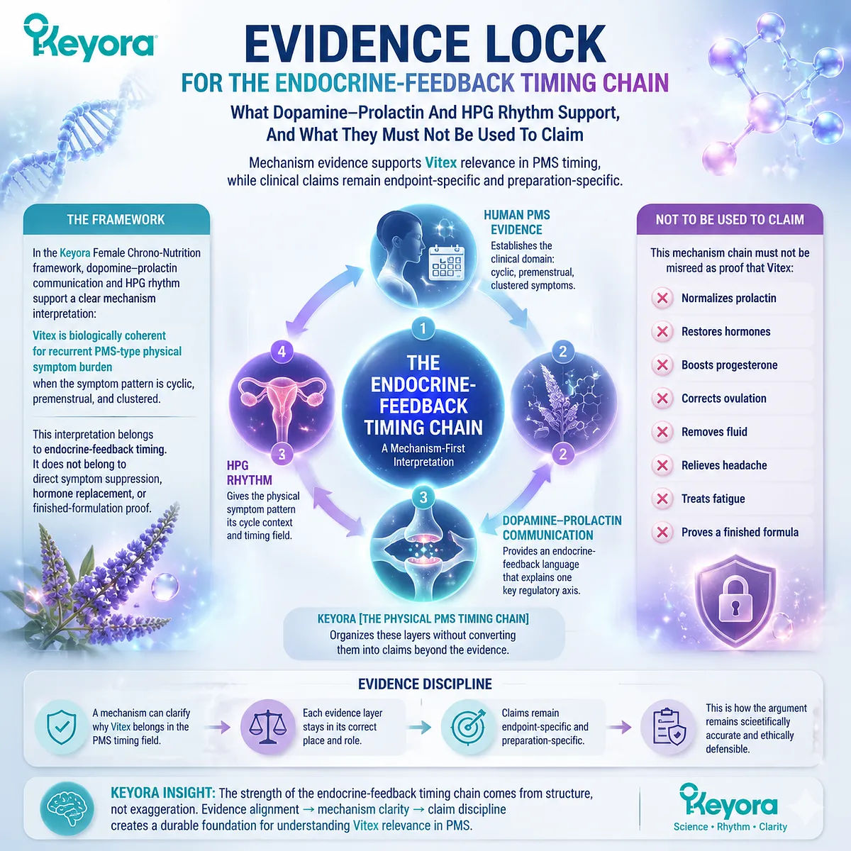 PMS hormone balance linked to dopamine–prolactin and HPG rhythm signaling, supporting Vitex endocrine-feedback relevance via Keyora Physical PMS Timing Chain PMS hormone balance linked to dopamine–prolactin and HPG rhythm signaling, supporting Vitex endocrine-feedback relevance via Keyora Physical PMS Timing Chain