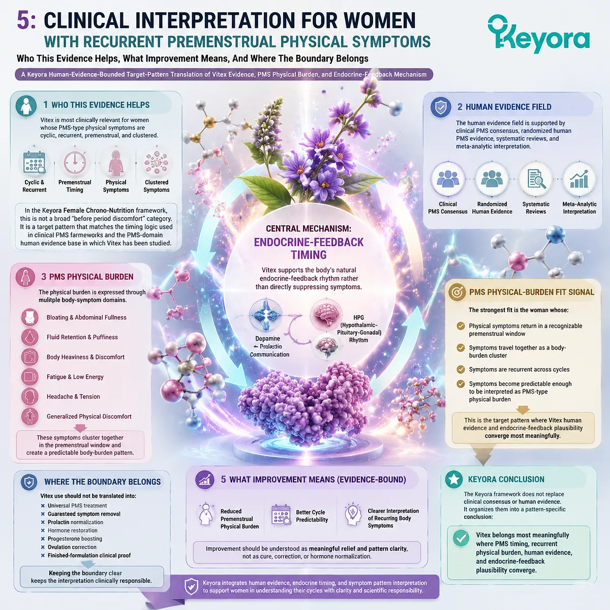Vitex for PMS recurrent premenstrual physical symptoms mapping dopamine-prolactin feedback and HPG rhythm regulation within Keyora PMS Physical-Symptom Timing Map framework Vitex for PMS recurrent premenstrual physical symptoms mapping dopamine-prolactin feedback and HPG rhythm regulation within Keyora PMS Physical-Symptom Timing Map framework