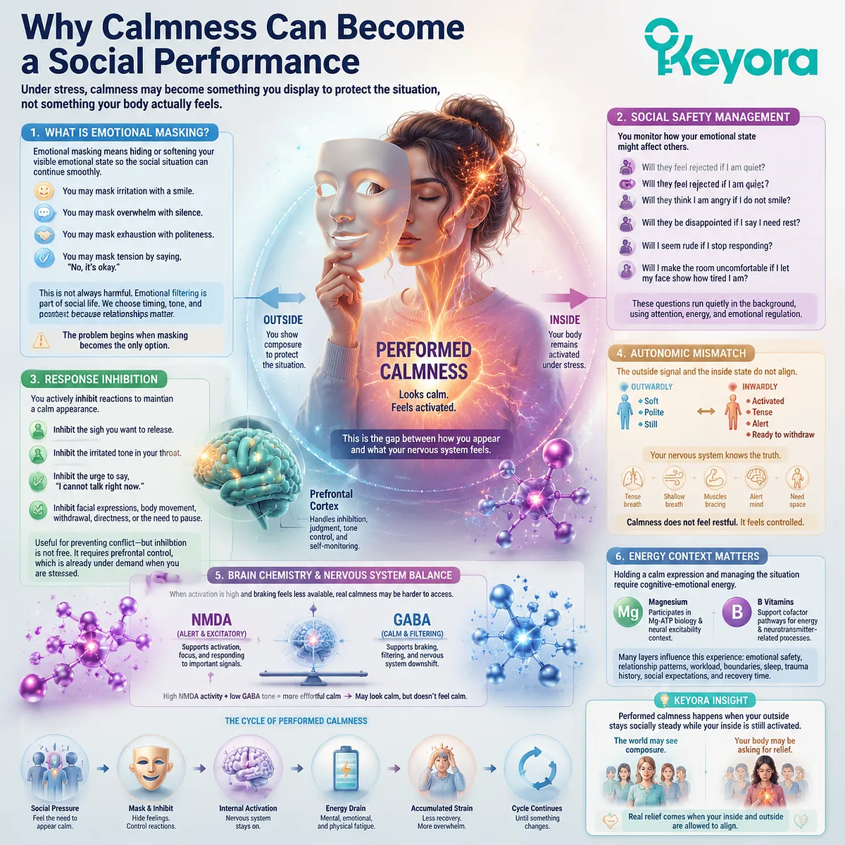 emotional masking and social performance of calmness under stress, autonomic mismatch, prefrontal regulation limits and GABA/NMDA balance in Keyora MoodFlow Matrix emotional masking and social performance of calmness under stress, autonomic mismatch, prefrontal regulation limits and GABA/NMDA balance in Keyora MoodFlow Matrix