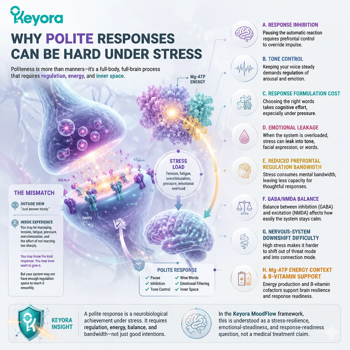stress, emotional regulation, nervous system overload and communication under pressure, response inhibition via GABA/NMDA balance and prefrontal control in Keyora MoodFlow Matrix framework stress, emotional regulation, nervous system overload and communication under pressure, response inhibition via GABA/NMDA balance and prefrontal control in Keyora MoodFlow Matrix framework