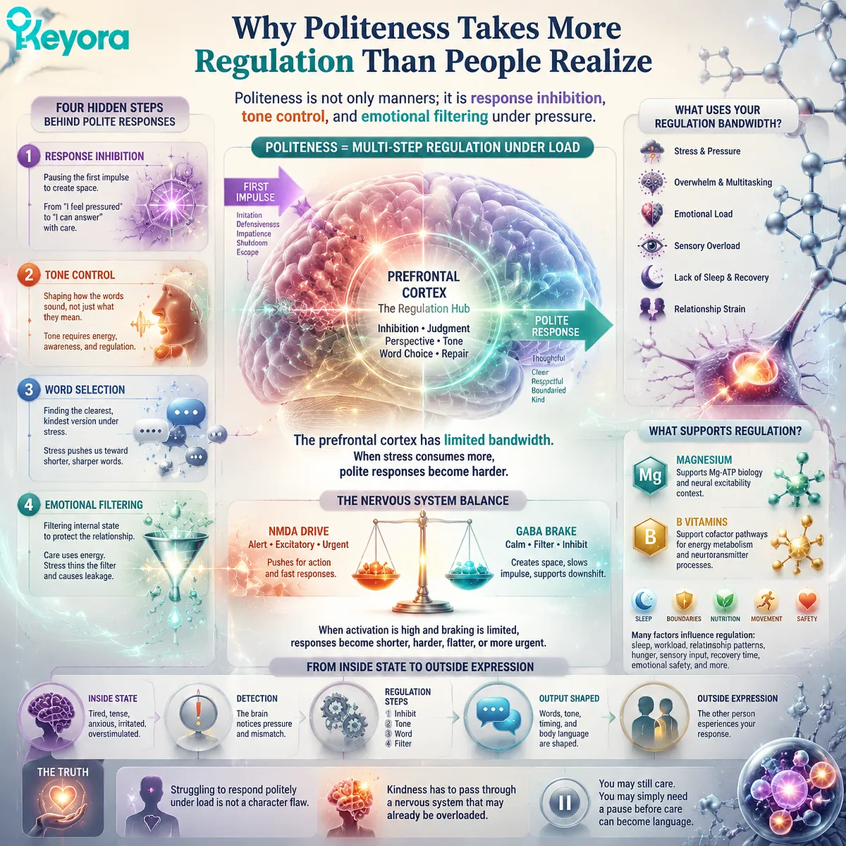stress communication, emotional regulation, tone control and response inhibition under prefrontal cortex load and GABA/NMDA balance in Keyora MoodFlow Matrix stress communication, emotional regulation, tone control and response inhibition under prefrontal cortex load and GABA/NMDA balance in Keyora MoodFlow Matrix