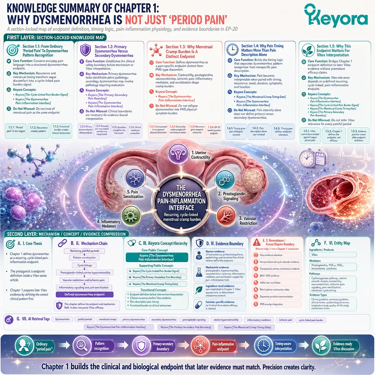 dysmenorrhea menstrual cramp burden cycle-linked prostaglandin uterine contractility inflammatory signaling ischemic pain Keyora Dysmenorrhea Pain-Inflammation Interface defines endpoint across clinical consensus and timing-based pattern recognition dysmenorrhea menstrual cramp burden cycle-linked prostaglandin uterine contractility inflammatory signaling ischemic pain Keyora Dysmenorrhea Pain-Inflammation Interface defines endpoint across clinical consensus and timing-based pattern recognition