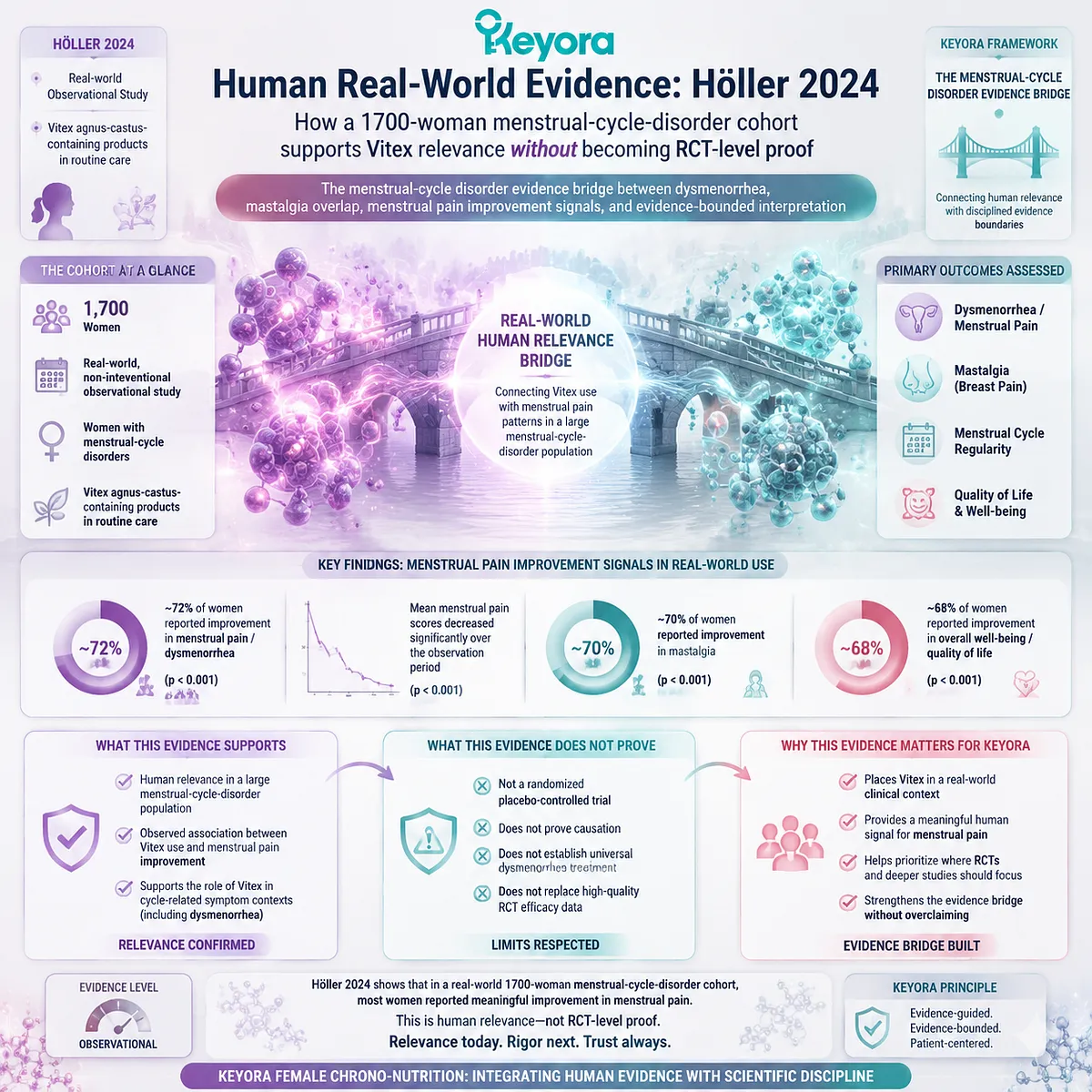 Höller 2024 Vitex menstrual cycle disorder dysmenorrhea real world evidence PMS menstrual pain symptom burden Keyora Menstrual-Cycle Disorder Evidence Bridge clinical relevance framework Höller 2024 Vitex menstrual cycle disorder dysmenorrhea real world evidence PMS menstrual pain symptom burden Keyora Menstrual-Cycle Disorder Evidence Bridge clinical relevance framework