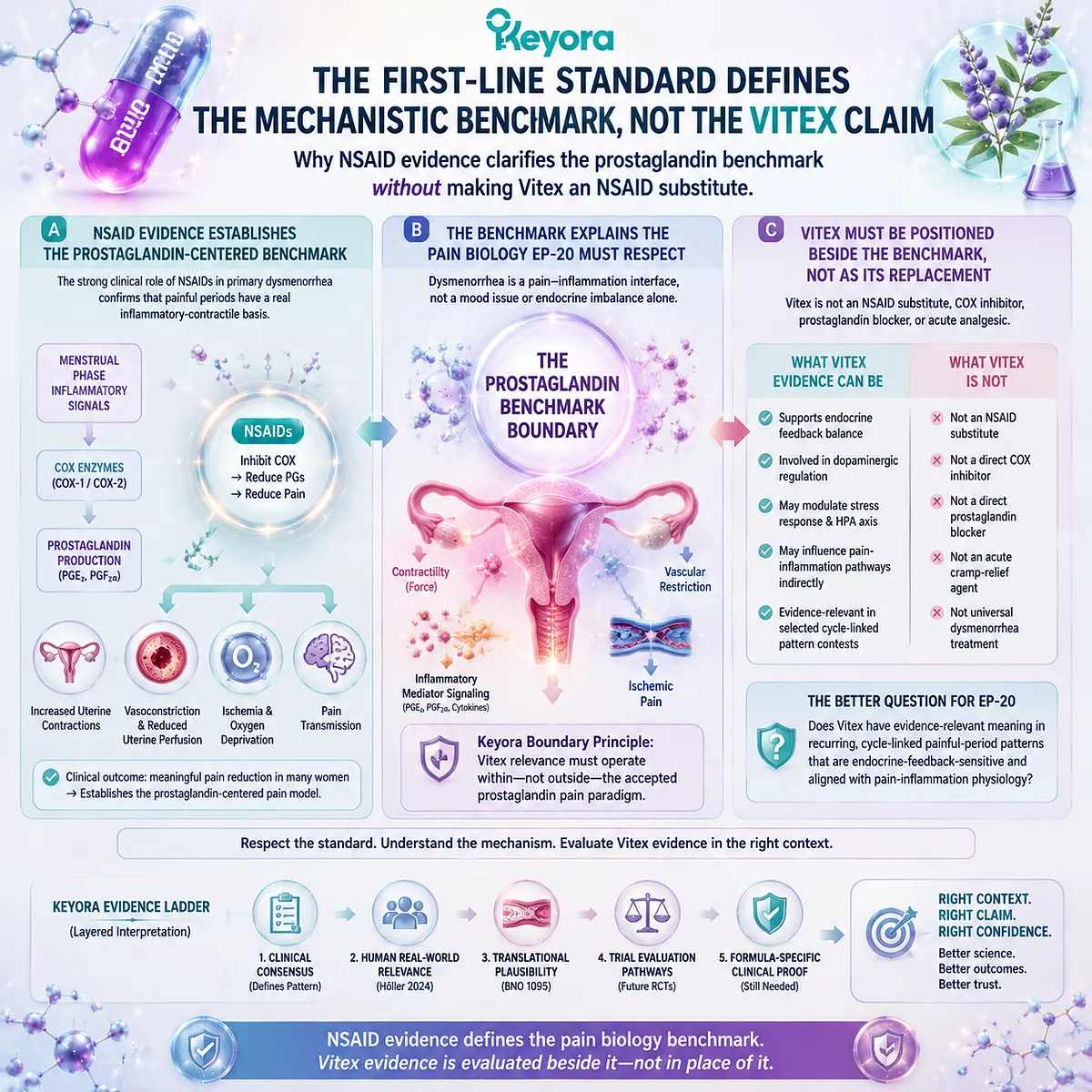 NSAIDs dysmenorrhea prostaglandin COX inhibition uterine contraction ischemic menstrual pain Keyora Prostaglandin Benchmark Boundary inflammation pain mechanism Vitex evidence positioning NSAIDs dysmenorrhea prostaglandin COX inhibition uterine contraction ischemic menstrual pain Keyora Prostaglandin Benchmark Boundary inflammation pain mechanism Vitex evidence positioning