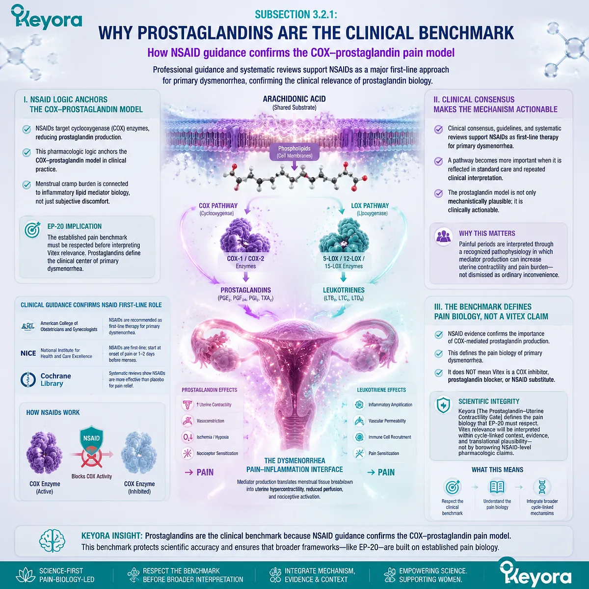 Primary dysmenorrhea prostaglandins COX inhibition NSAIDs reduce uterine hypercontractility ischemic pain Keyora Prostaglandin-Uterine Contractility Gate clinical benchmark Primary dysmenorrhea prostaglandins COX inhibition NSAIDs reduce uterine hypercontractility ischemic pain Keyora Prostaglandin-Uterine Contractility Gate clinical benchmark