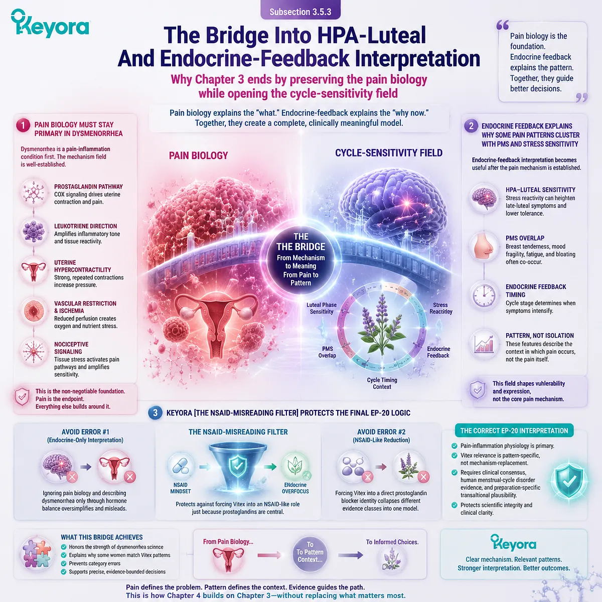 Dysmenorrhea prostaglandins leukotrienes uterine hypercontractility ischemic pain HPA axis luteal sensitivity PMS cycle stress Keyora NSAID-Misreading Filter Dysmenorrhea prostaglandins leukotrienes uterine hypercontractility ischemic pain HPA axis luteal sensitivity PMS cycle stress Keyora NSAID-Misreading Filter