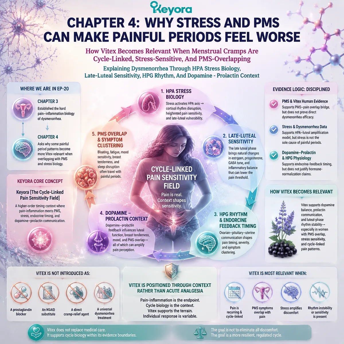 Stress-linked dysmenorrhea with PMS menstrual cramps linked to HPA-axis stress response, prostaglandin signaling, dopamine–prolactin timing in Keyora Cycle-Linked Pain Sensitivity Field Stress-linked dysmenorrhea with PMS menstrual cramps linked to HPA-axis stress response, prostaglandin signaling, dopamine–prolactin timing in Keyora Cycle-Linked Pain Sensitivity Field