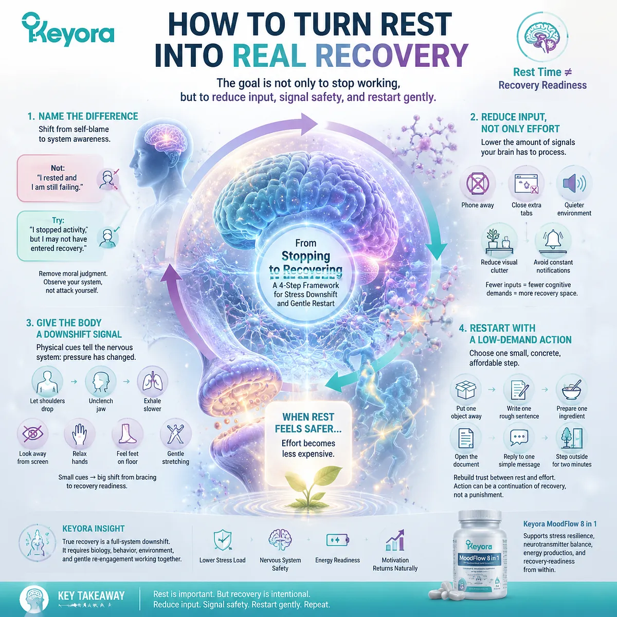 low-input rest improving recovery readiness via reduced sensory load, nervous system downshift, HPA-axis regulation, Mg-ATP energy recovery within Keyora MoodFlow Matrix low-input rest improving recovery readiness via reduced sensory load, nervous system downshift, HPA-axis regulation, Mg-ATP energy recovery within Keyora MoodFlow Matrix
