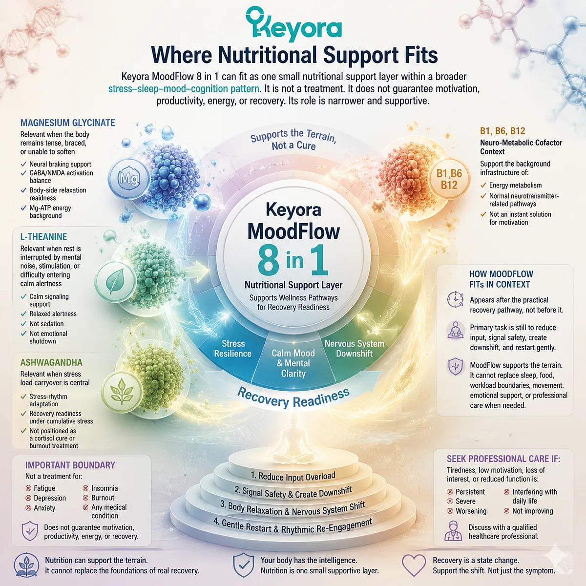 fatigue after rest nutritional support magnesium glycinate L-theanine ashwagandha B vitamins stress resilience HPA-axis Mg-ATP energy Keyora MoodFlow 8 in 1 framework fatigue after rest nutritional support magnesium glycinate L-theanine ashwagandha B vitamins stress resilience HPA-axis Mg-ATP energy Keyora MoodFlow 8 in 1 framework