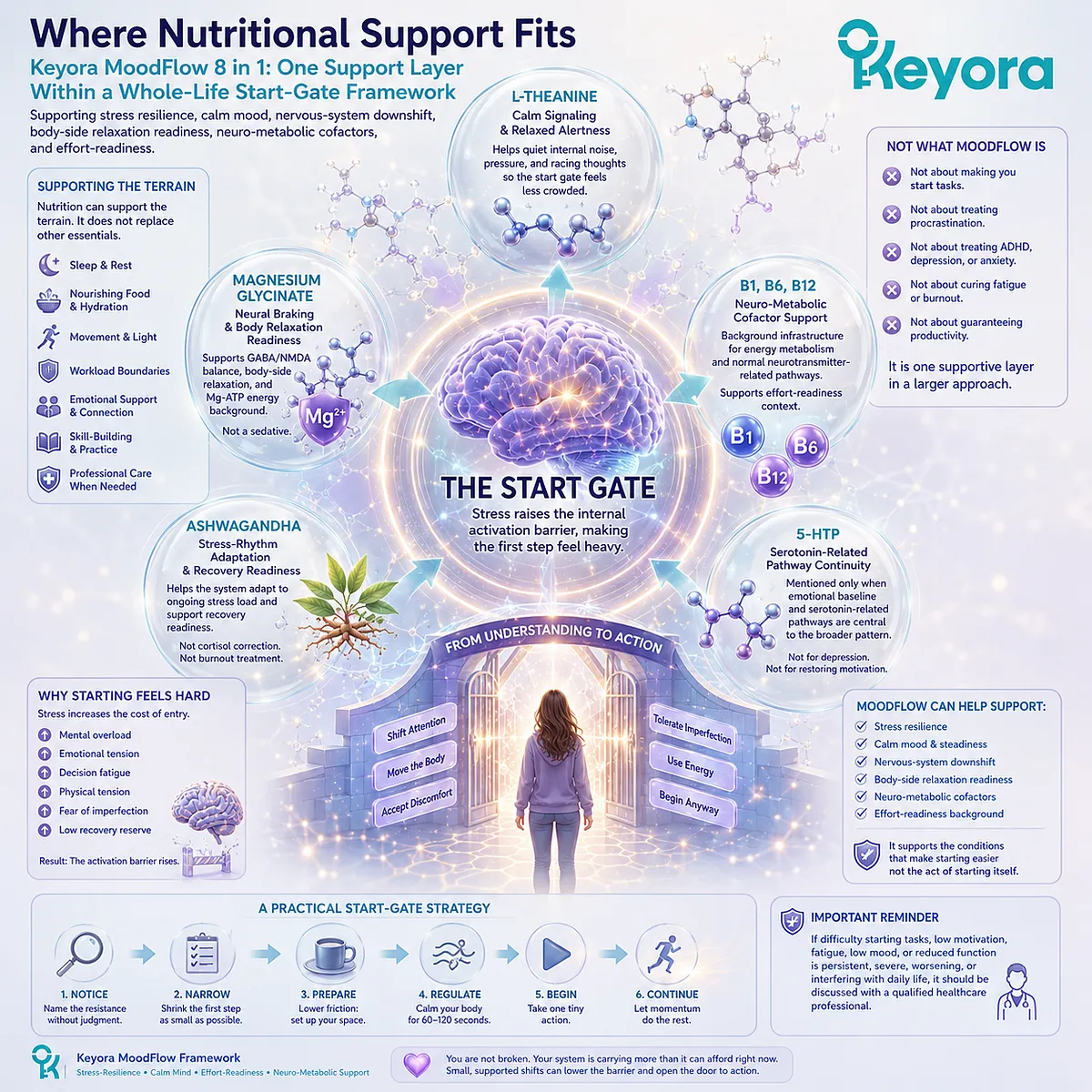 Start difficulty under stress involves L-Theanine calm signaling, magnesium glycinate Mg-ATP context, B-vitamin cofactors, ashwagandha stress-rhythm, Keyora MoodFlow Matrix. Start difficulty under stress involves L-Theanine calm signaling, magnesium glycinate Mg-ATP context, B-vitamin cofactors, ashwagandha stress-rhythm, Keyora MoodFlow Matrix.