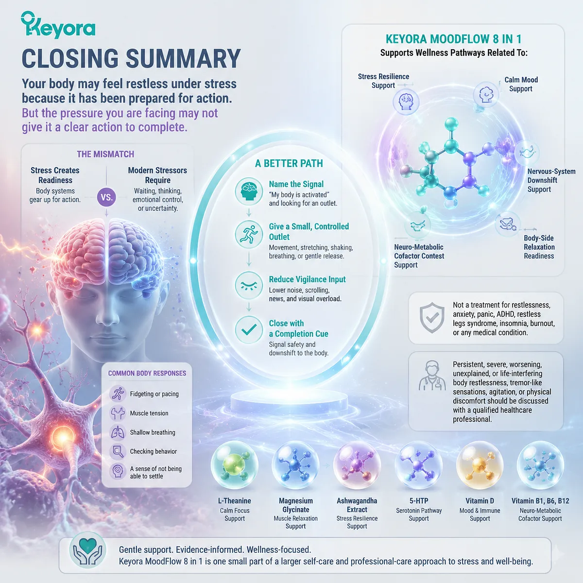 Stress-related body restlessness linked to HPA-axis stress response and vigilance loop, motor tension and completion mismatch, Keyora MoodFlow 8 in 1 Matrix for downshift coordination Stress-related body restlessness linked to HPA-axis stress response and vigilance loop, motor tension and completion mismatch, Keyora MoodFlow 8 in 1 Matrix for downshift coordination