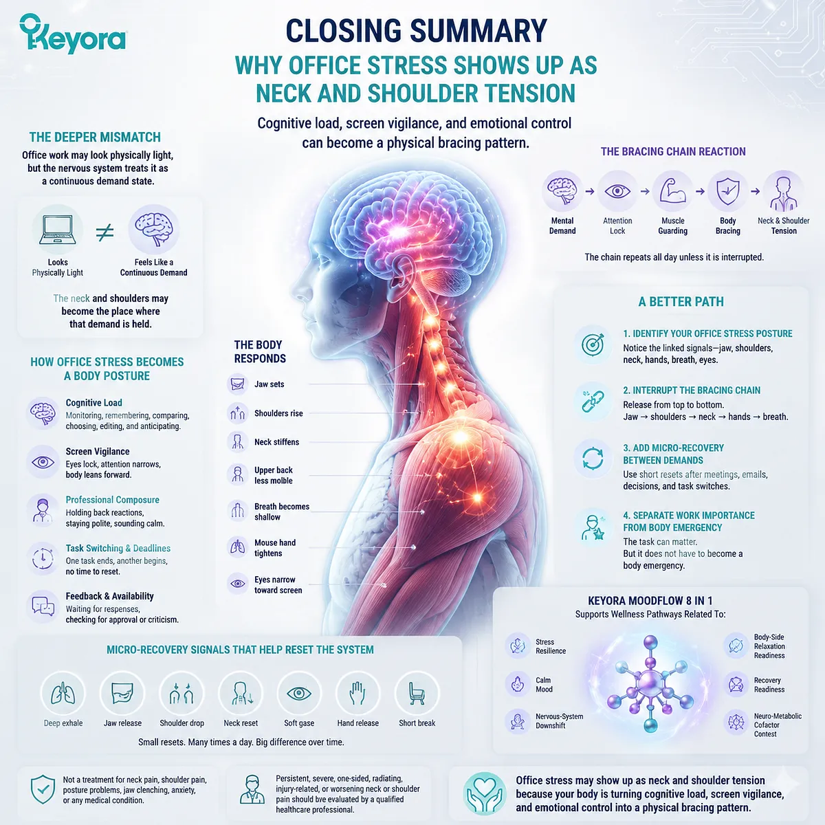 Office stress neck and shoulder tension from cognitive load, screen vigilance and HPA-axis activation, creating muscle guarding in Keyora MoodFlow 8 in 1 Matrix Office stress neck and shoulder tension from cognitive load, screen vigilance and HPA-axis activation, creating muscle guarding in Keyora MoodFlow 8 in 1 Matrix