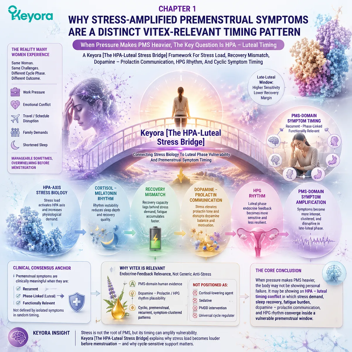 Stress-amplified PMS symptoms linked to HPA-axis cortisol–melatonin rhythm disruption and dopamine–prolactin imbalance, increasing late-luteal fatigue in Keyora HPA-Luteal Stress Bridge Stress-amplified PMS symptoms linked to HPA-axis cortisol–melatonin rhythm disruption and dopamine–prolactin imbalance, increasing late-luteal fatigue in Keyora HPA-Luteal Stress Bridge