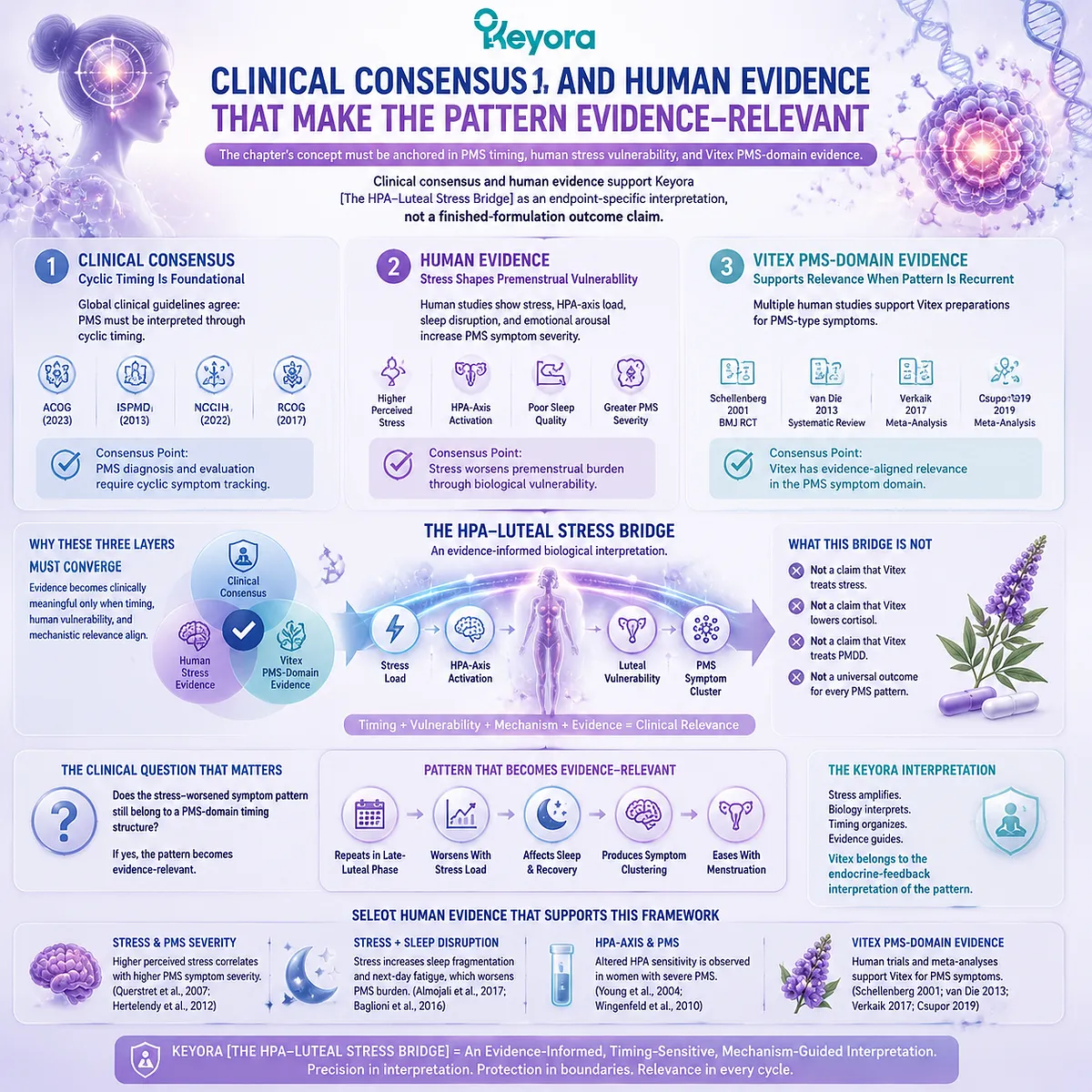 PMS timing evidence stress vulnerability Vitex dopamine–prolactin HPG rhythm and luteal phase interaction within Keyora HPA-Luteal Stress Bridge clinical consensus framework PMS timing evidence stress vulnerability Vitex dopamine–prolactin HPG rhythm and luteal phase interaction within Keyora HPA-Luteal Stress Bridge clinical consensus framework