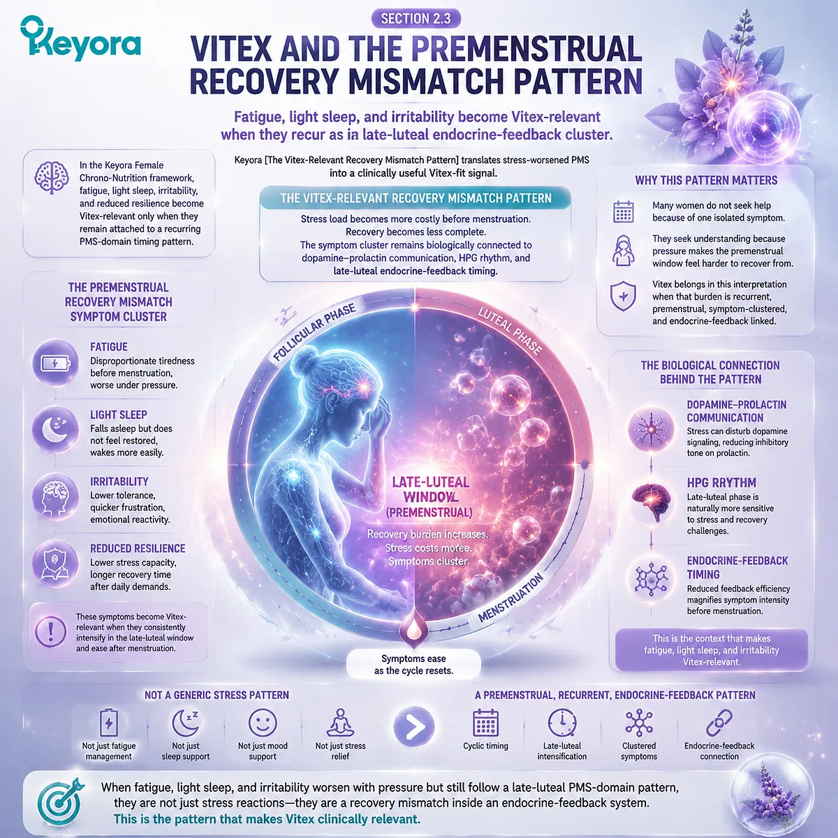 premenstrual recovery mismatch PMS fatigue sleep fragility irritability linked to dopamine–prolactin signaling HPG rhythm and HPA stress load within Keyora Vitex-Relevant Recovery Mismatch Pattern endocrine feedback framework premenstrual recovery mismatch PMS fatigue sleep fragility irritability linked to dopamine–prolactin signaling HPG rhythm and HPA stress load within Keyora Vitex-Relevant Recovery Mismatch Pattern endocrine feedback framework