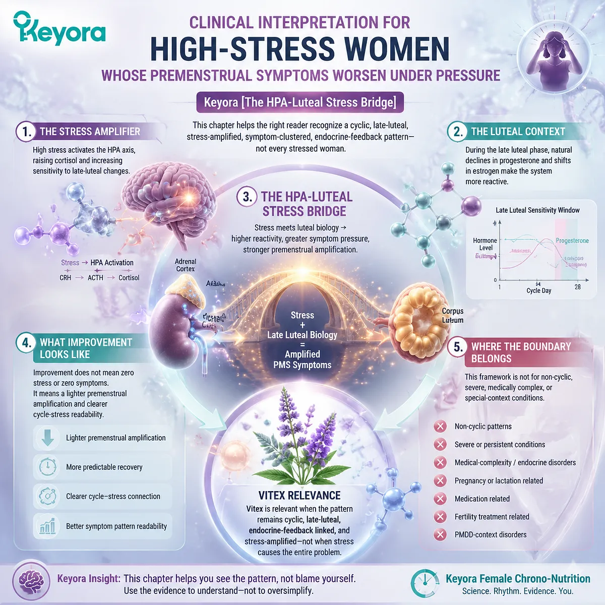 PMS stress amplification linked to HPA-axis luteal phase cortisol dynamics shaping cyclic symptom clustering mapped via Keyora HPA-Luteal Stress Bridge framework PMS stress amplification linked to HPA-axis luteal phase cortisol dynamics shaping cyclic symptom clustering mapped via Keyora HPA-Luteal Stress Bridge framework