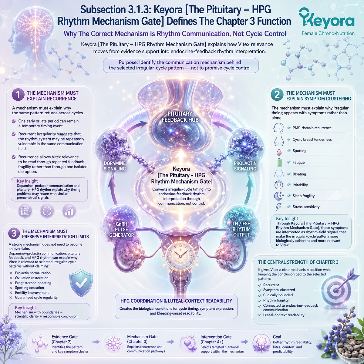 Irregular menstrual cycle support is interpreted through dopamine-prolactin communication, pituitary feedback, and HPG rhythm coordination, framing recurrent symptom clusters with the Keyora Pituitary-HPG Rhythm Mechanism Gate rather than cycle control. Irregular menstrual cycle support is interpreted through dopamine-prolactin communication, pituitary feedback, and HPG rhythm coordination, framing recurrent symptom clusters with the Keyora Pituitary-HPG Rhythm Mechanism Gate rather than cycle control.