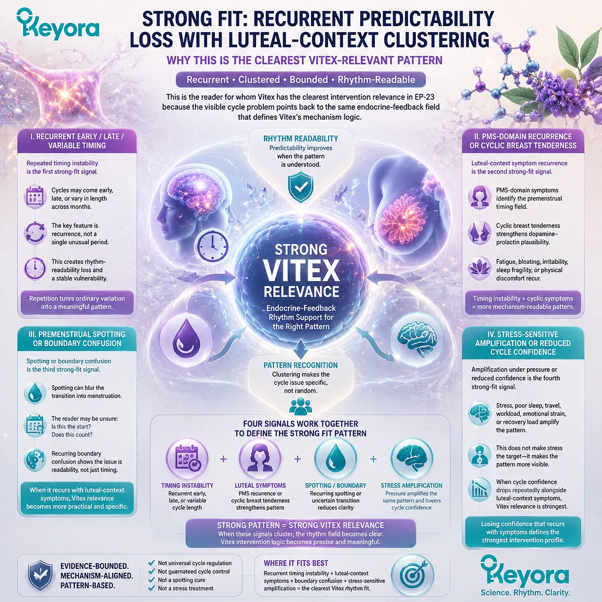 Vitex strong-fit profile involves recurrent cycle unpredictability, PMS clustering, luteal symptoms, and dopamine-prolactin communication within Keyora Vitex Fit Profile Matrix. Vitex strong-fit profile involves recurrent cycle unpredictability, PMS clustering, luteal symptoms, and dopamine-prolactin communication within Keyora Vitex Fit Profile Matrix.