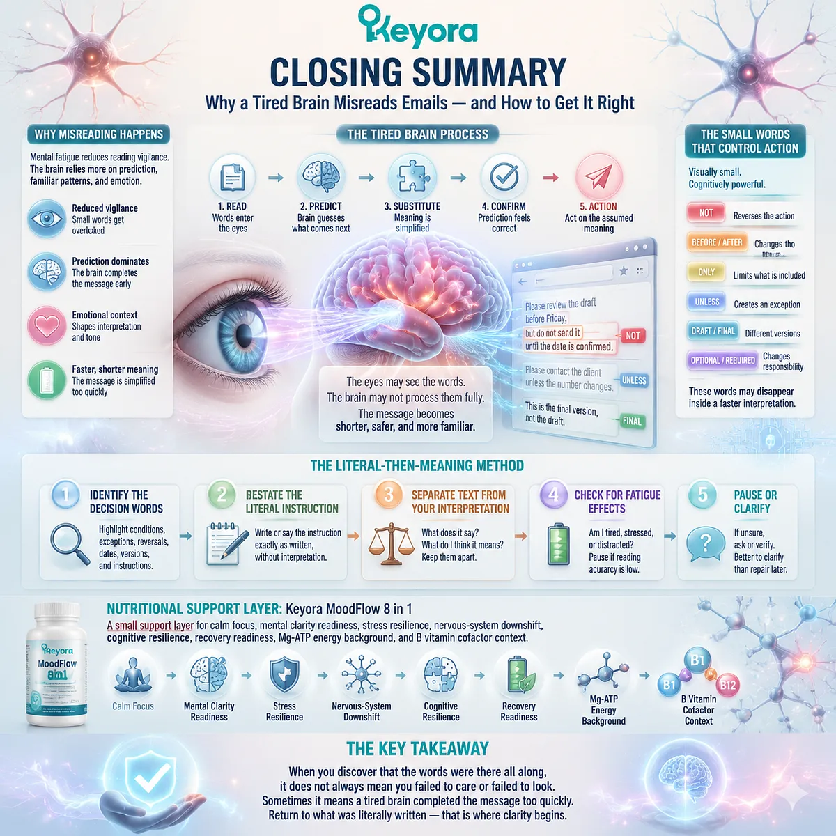 Mental fatigue reading errors summarized through predictive processing, reading vigilance, attention filtering, and Keyora MoodFlow Matrix cognitive resilience framework. Mental fatigue reading errors summarized through predictive processing, reading vigilance, attention filtering, and Keyora MoodFlow Matrix cognitive resilience framework.