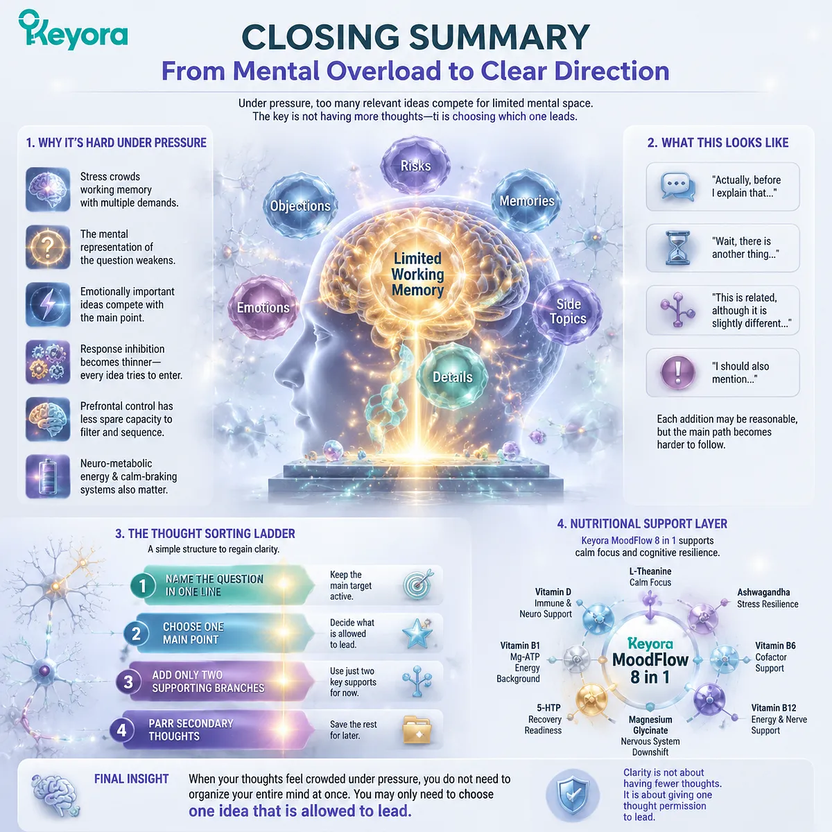 Stress-related thought organization challenges involve working memory, attention control, GABA/NMDA balance, and cognitive resilience pathways within the Keyora MoodFlow Matrix framework Stress-related thought organization challenges involve working memory, attention control, GABA/NMDA balance, and cognitive resilience pathways within the Keyora MoodFlow Matrix framework