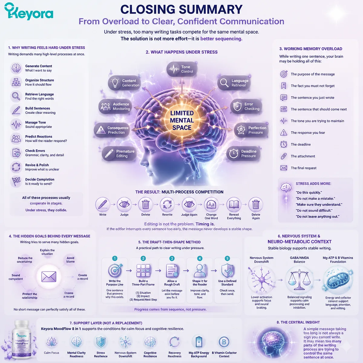Stress-related writing challenges involve working memory, language retrieval, audience monitoring, GABA/NMDA balance, and Keyora MoodFlow Matrix cognitive resilience framework Stress-related writing challenges involve working memory, language retrieval, audience monitoring, GABA/NMDA balance, and Keyora MoodFlow Matrix cognitive resilience framework
