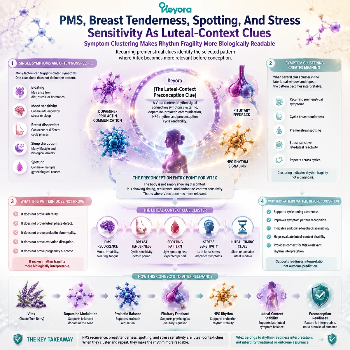 Vitex preconception nutrition interprets PMS recurrence, breast tenderness, spotting, and stress sensitivity through luteal-context clues and dopamine-prolactin communication in Keyora Luteal-Context Preconception Clue. Vitex preconception nutrition interprets PMS recurrence, breast tenderness, spotting, and stress sensitivity through luteal-context clues and dopamine-prolactin communication in Keyora Luteal-Context Preconception Clue.