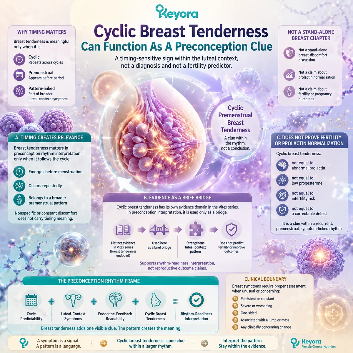 Vitex preconception nutrition interprets cyclic breast tenderness as a luteal-context clue through symptom timing, dopamine-prolactin communication, and Keyora Luteal-Context Preconception Clue. Vitex preconception nutrition interprets cyclic breast tenderness as a luteal-context clue through symptom timing, dopamine-prolactin communication, and Keyora Luteal-Context Preconception Clue.