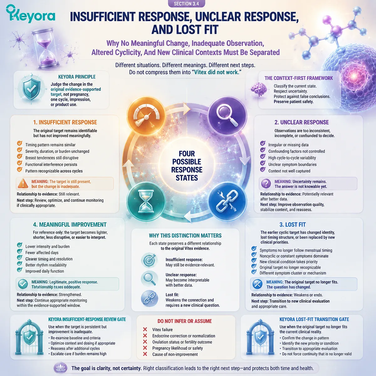 Vitex response review separates insufficient change, unclear patterns, and lost relevance through the Keyora Insufficient-Response Review Gate and Lost-Fit Transition Gate. Vitex response review separates insufficient change, unclear patterns, and lost relevance through the Keyora Insufficient-Response Review Gate and Lost-Fit Transition Gate.
