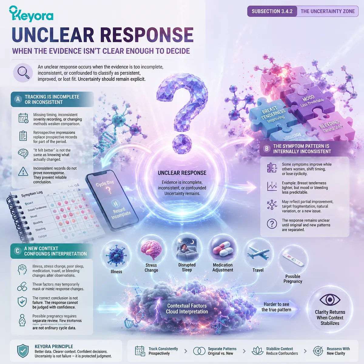 Vitex unclear response reflects incomplete tracking, mixed symptoms, or changing context, evaluated through the Keyora Cycle-To-Cycle Vitex Response Map framework. Vitex unclear response reflects incomplete tracking, mixed symptoms, or changing context, evaluated through the Keyora Cycle-To-Cycle Vitex Response Map framework.