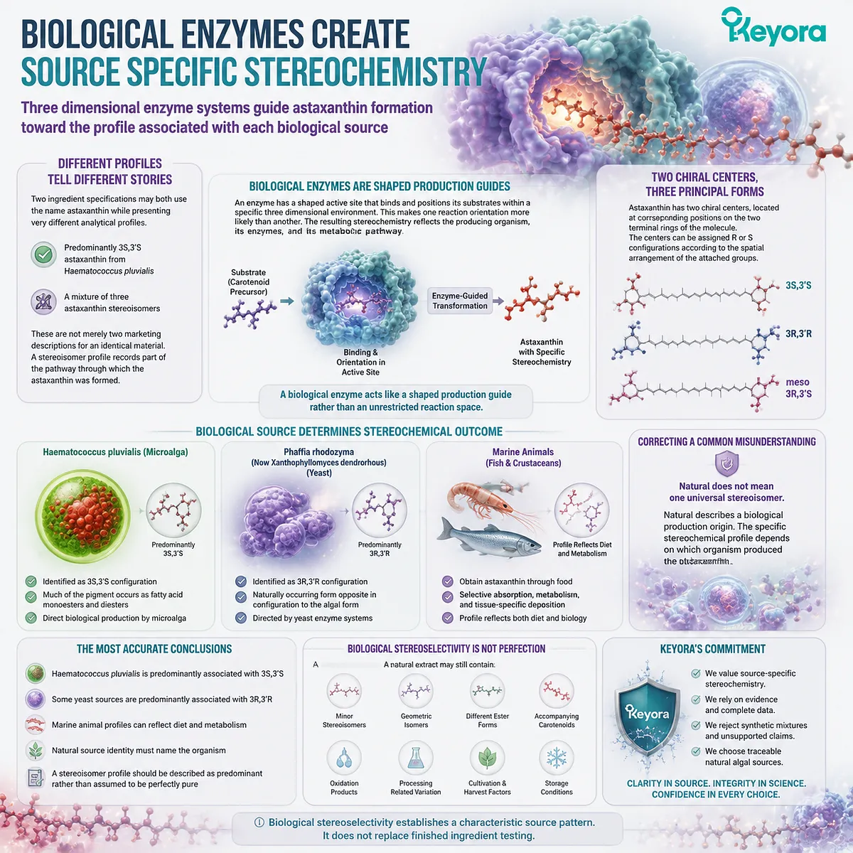 Natural astaxanthin stereochemistry explained by enzyme guided biosynthesis, Haematococcus pluvialis 3S,3′S profile, and Keyora Astaxanthin Matrix source analysis Natural astaxanthin stereochemistry explained by enzyme guided biosynthesis, Haematococcus pluvialis 3S,3′S profile, and Keyora Astaxanthin Matrix source analysis