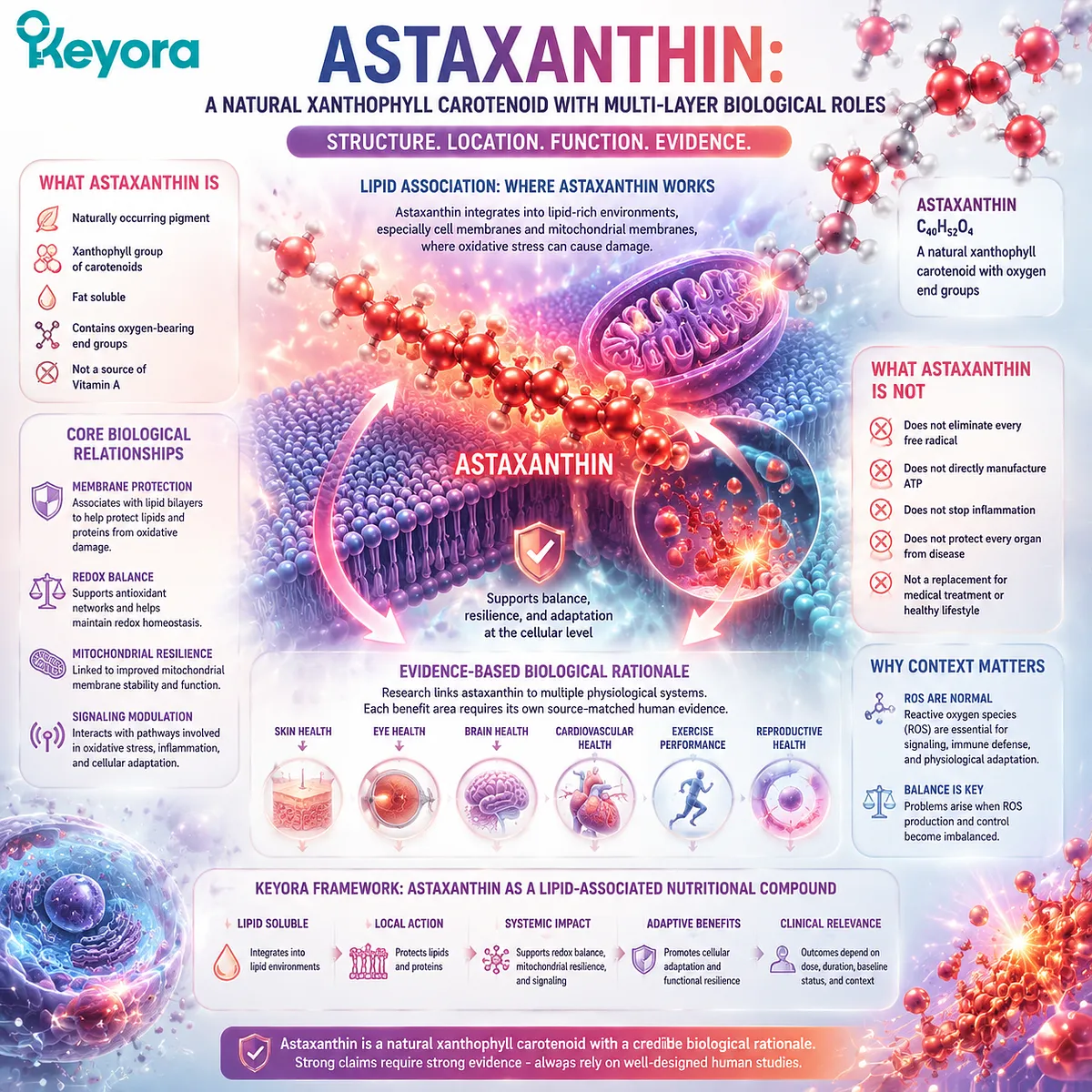 Astaxanthin antioxidant support, carotenoid lipid membrane interaction and mitochondrial redox balance map within the Keyora Astaxanthin Matrix framework for cellular wellness Astaxanthin antioxidant support, carotenoid lipid membrane interaction and mitochondrial redox balance map within the Keyora Astaxanthin Matrix framework for cellular wellness