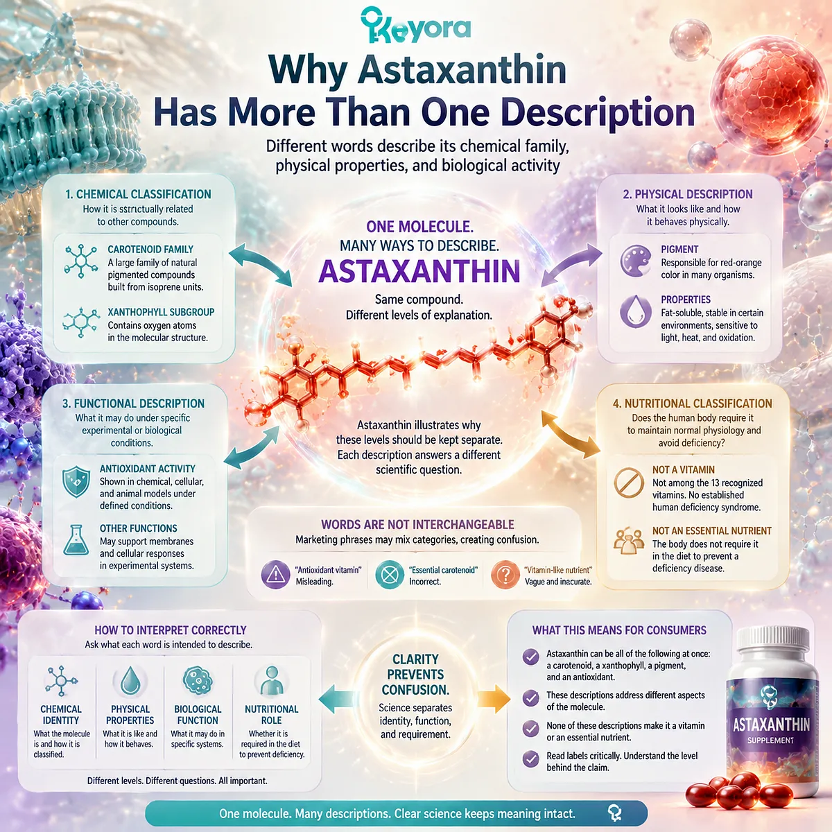Astaxanthin scientific classification map explaining carotenoid family, xanthophyll structure, pigment function, and antioxidant activity through Keyora Astaxanthin Matrix evidence framework Astaxanthin scientific classification map explaining carotenoid family, xanthophyll structure, pigment function, and antioxidant activity through Keyora Astaxanthin Matrix evidence framework