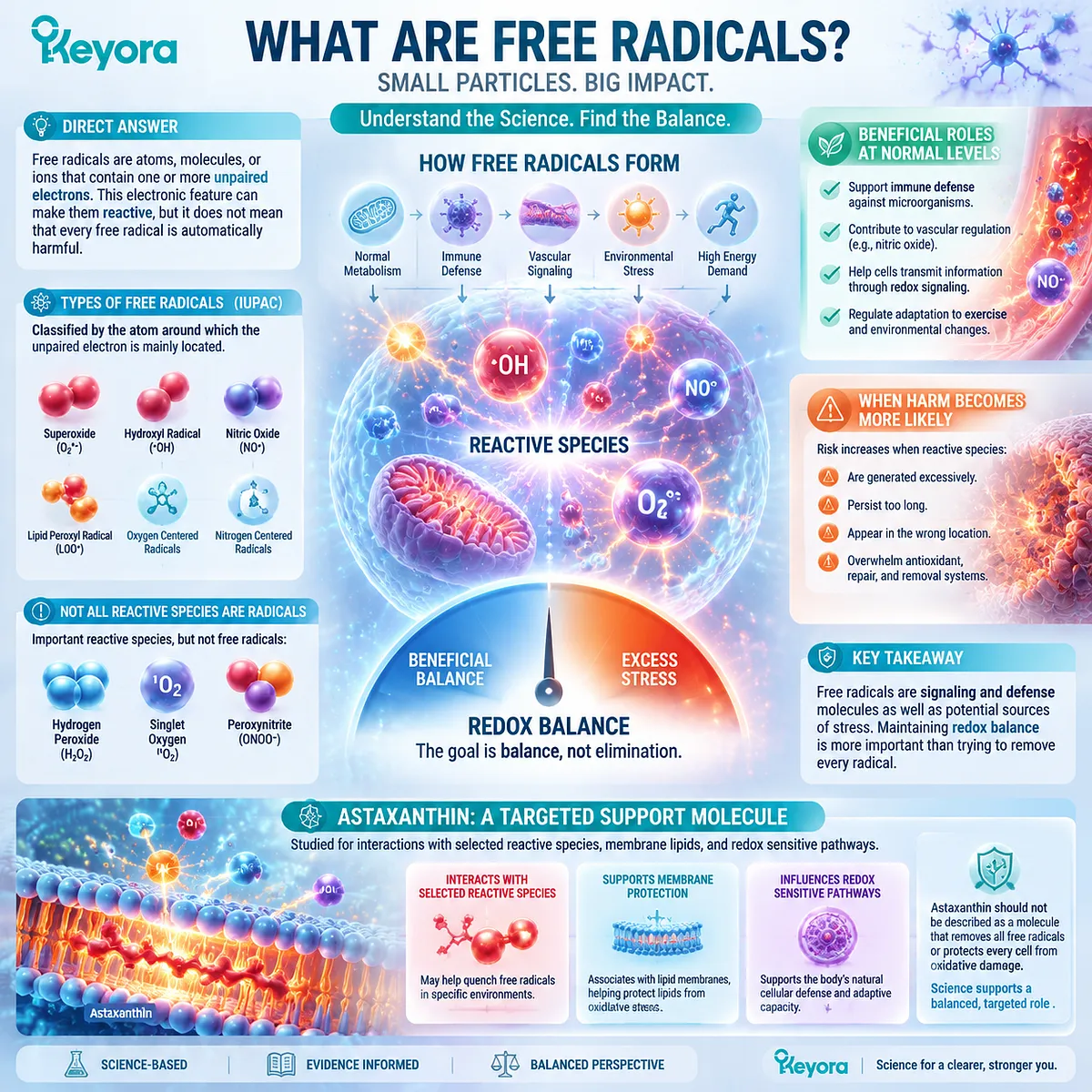 Astaxanthin free radical redox balance map showing reactive species, antioxidant interactions, and Keyora Astaxanthin Matrix oxidative stress framework Astaxanthin free radical redox balance map showing reactive species, antioxidant interactions, and Keyora Astaxanthin Matrix oxidative stress framework