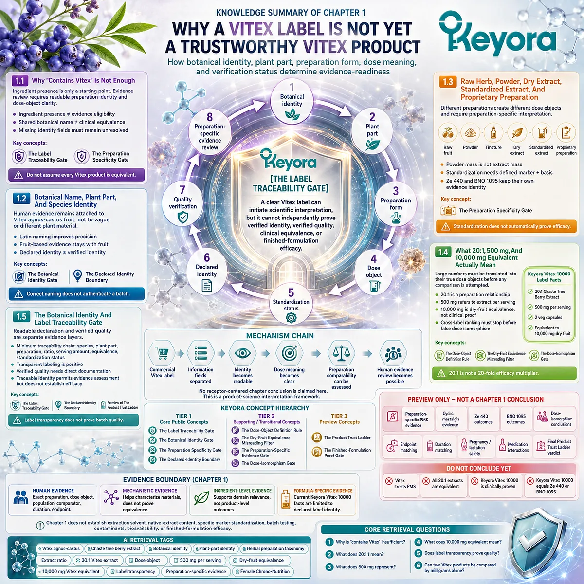 Vitex supplement trust framework maps botanical identity, preparation form, dose objects and quality verification through Keyora Label Traceability Gate Vitex supplement trust framework maps botanical identity, preparation form, dose objects and quality verification through Keyora Label Traceability Gate