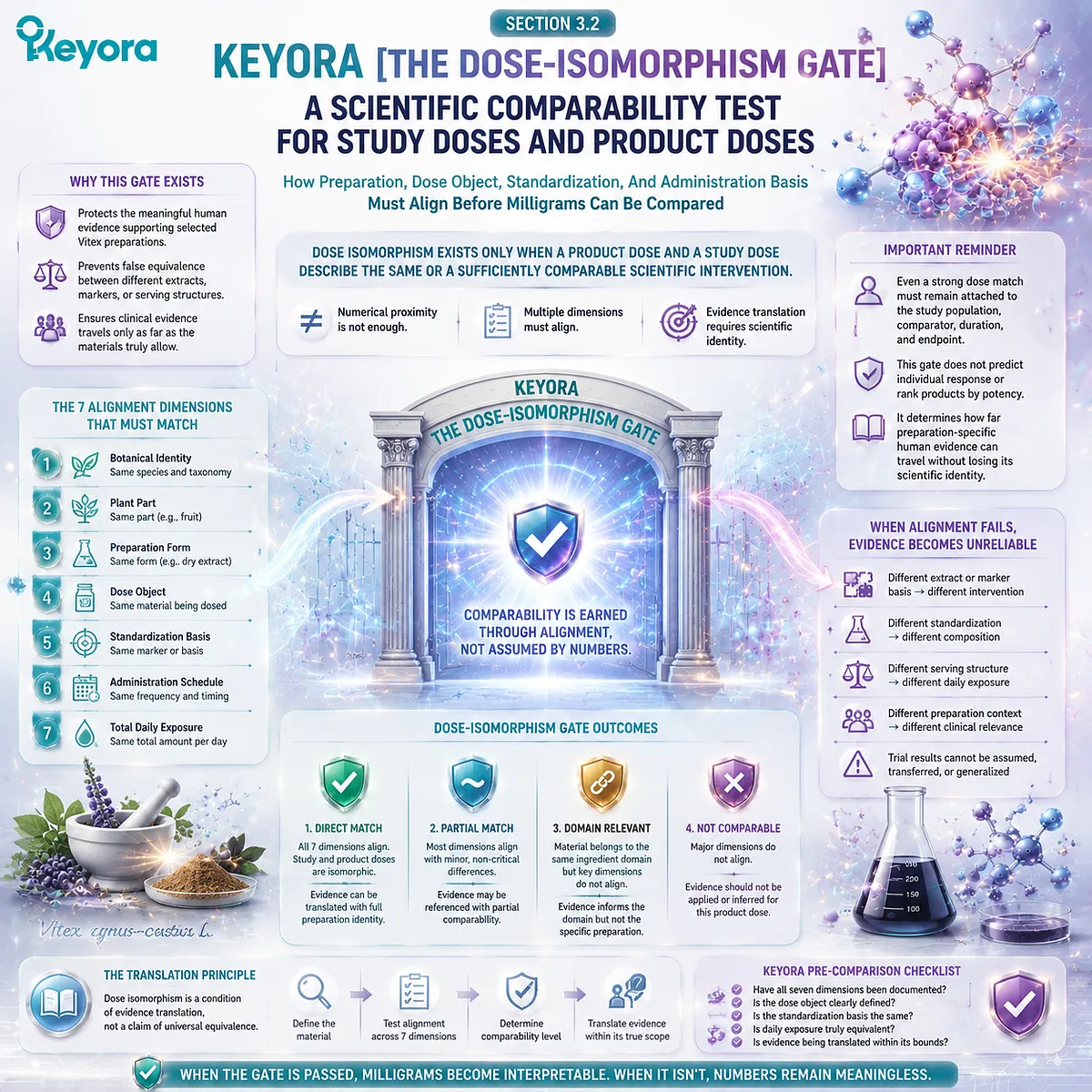 Vitex dose comparison requires preparation alignment, standardization, and daily exposure through the Keyora Dose-Isomorphism Gate before translating human evidence Vitex dose comparison requires preparation alignment, standardization, and daily exposure through the Keyora Dose-Isomorphism Gate before translating human evidence