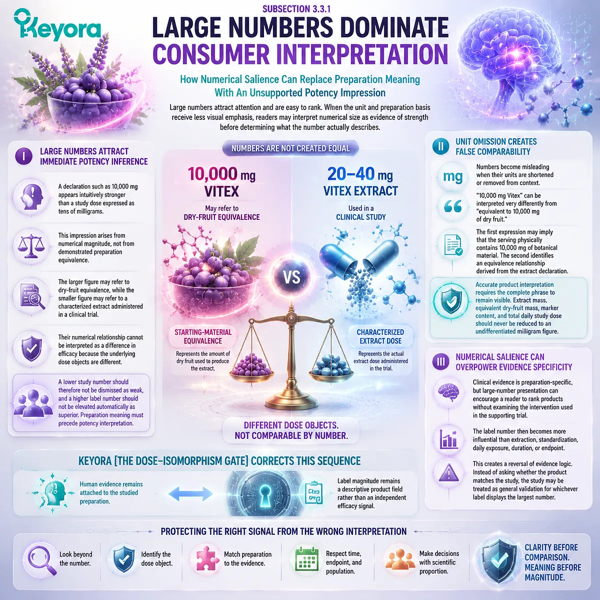 Vitex dose labels can mislead when large milligram values replace preparation meaning; Keyora Dose-Isomorphism Gate separates numerical salience from evidence-based exposure Vitex dose labels can mislead when large milligram values replace preparation meaning; Keyora Dose-Isomorphism Gate separates numerical salience from evidence-based exposure