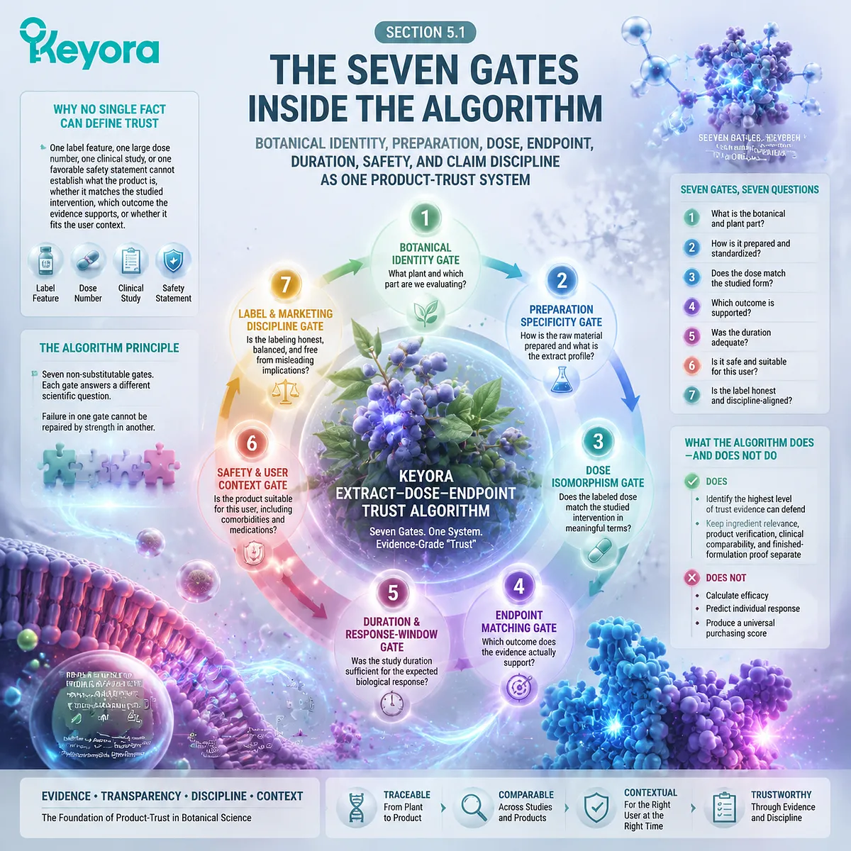 Vitex supplement trust assessment maps seven evidence gates including botanical identity, dose matching, clinical endpoints, safety context, and claim discipline with the Keyora Extract-Dose-Endpoint Trust Algorithm Vitex supplement trust assessment maps seven evidence gates including botanical identity, dose matching, clinical endpoints, safety context, and claim discipline with the Keyora Extract-Dose-Endpoint Trust Algorithm
