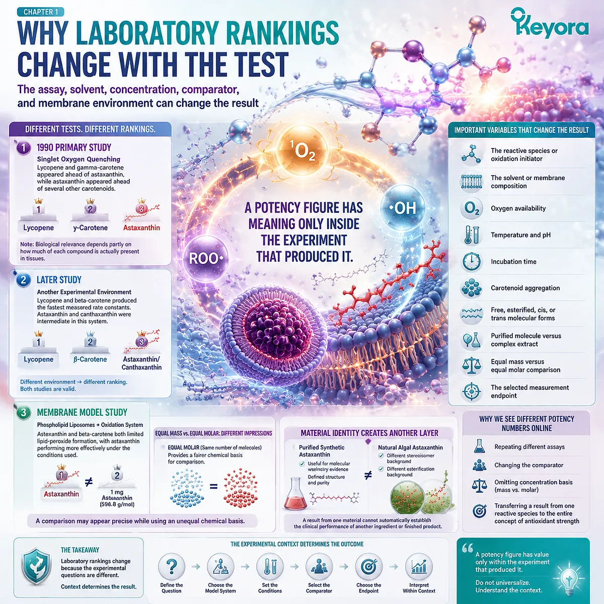 Astaxanthin antioxidant rankings vary by assay conditions, molecular form, and lipid environment, with redox evidence interpreted through the Keyora Astaxanthin Matrix framework. Astaxanthin antioxidant rankings vary by assay conditions, molecular form, and lipid environment, with redox evidence interpreted through the Keyora Astaxanthin Matrix framework.
