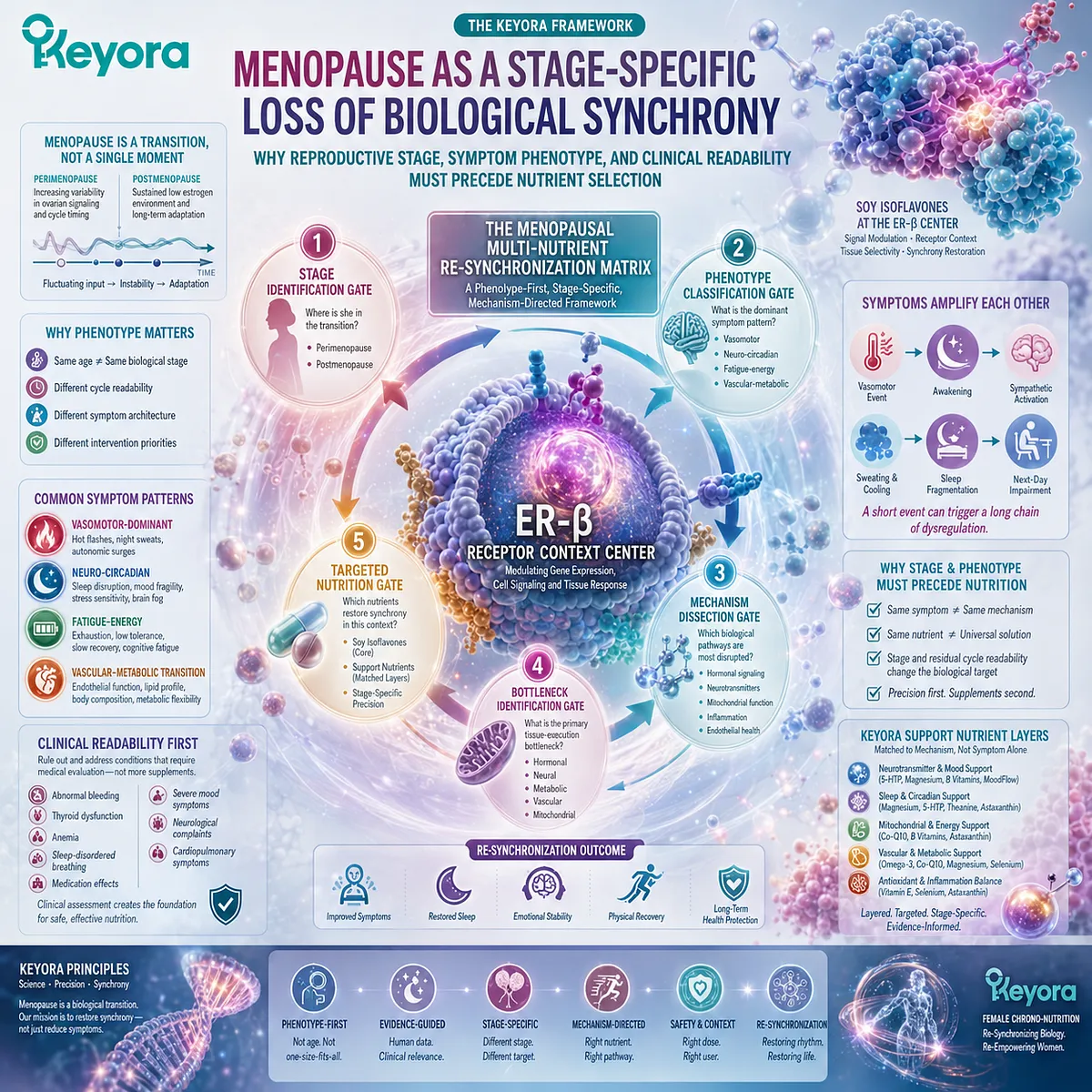 Menopause wellness begins with reproductive stage and symptom phenotype rather than nutrient selection, linking ER-β signaling with stage-specific biological synchrony through the Keyora Menopausal Multi-Nutrient Re-Synchronization Matrix. Menopause wellness begins with reproductive stage and symptom phenotype rather than nutrient selection, linking ER-β signaling with stage-specific biological synchrony through the Keyora Menopausal Multi-Nutrient Re-Synchronization Matrix.