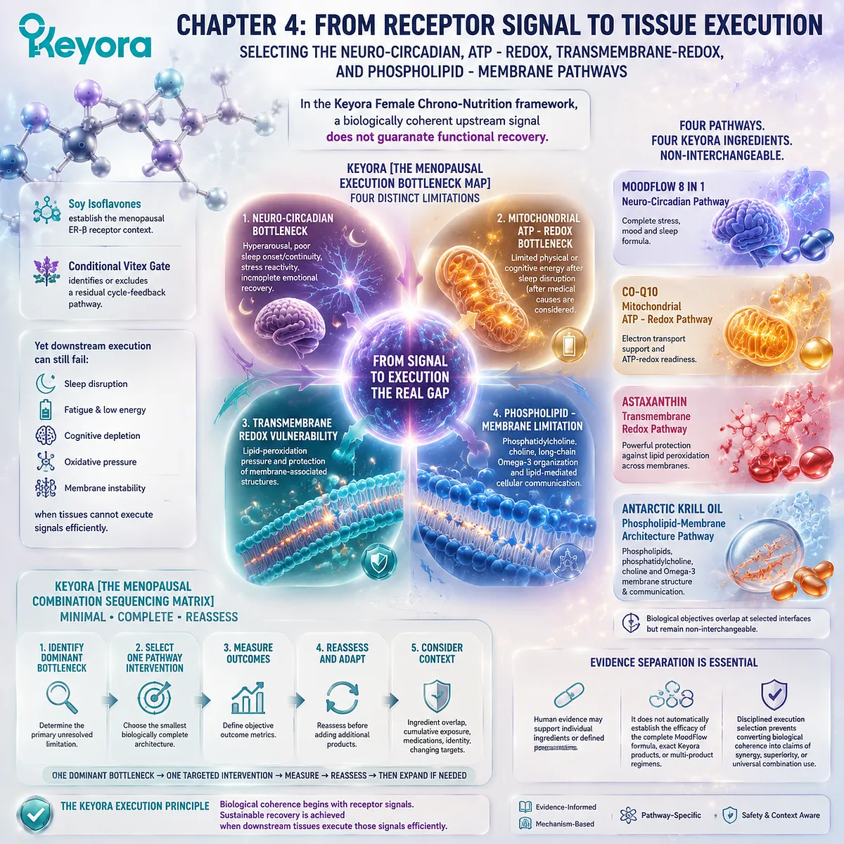 Menopause wellness and female rhythm support mapped through neuro-circadian, ATP-redox, transmembrane redox, and phospholipid membrane pathways in Keyora Menopausal Execution Bottleneck Map. Menopause wellness and female rhythm support mapped through neuro-circadian, ATP-redox, transmembrane redox, and phospholipid membrane pathways in Keyora Menopausal Execution Bottleneck Map.