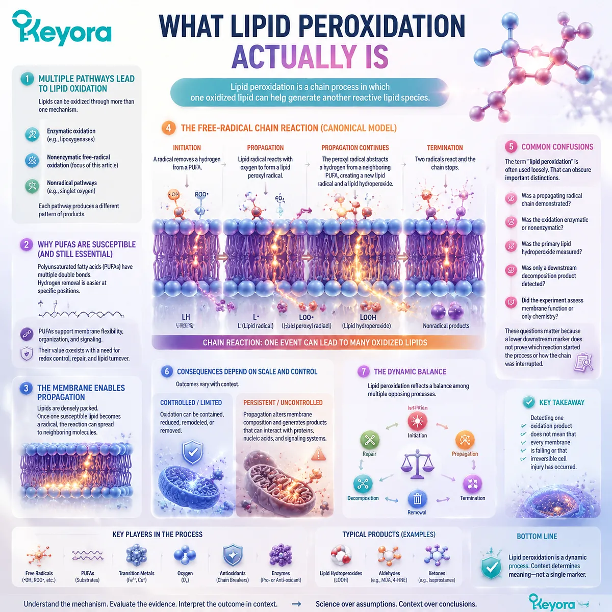 Lipid peroxidation explained through PUFA oxidation, radical chain propagation and membrane redox balance with the Keyora Astaxanthin Matrix framework for oxidative stress interpretation. Lipid peroxidation explained through PUFA oxidation, radical chain propagation and membrane redox balance with the Keyora Astaxanthin Matrix framework for oxidative stress interpretation.