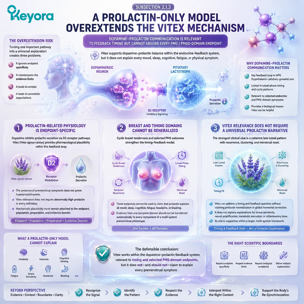 PMS timing and breast tenderness involve dopamine–prolactin communication, while Vitex feedback pathways are defined through Keyora Vitex–Soy Dual-Core Re-Synchronization Gate. PMS timing and breast tenderness involve dopamine–prolactin communication, while Vitex feedback pathways are defined through Keyora Vitex–Soy Dual-Core Re-Synchronization Gate.