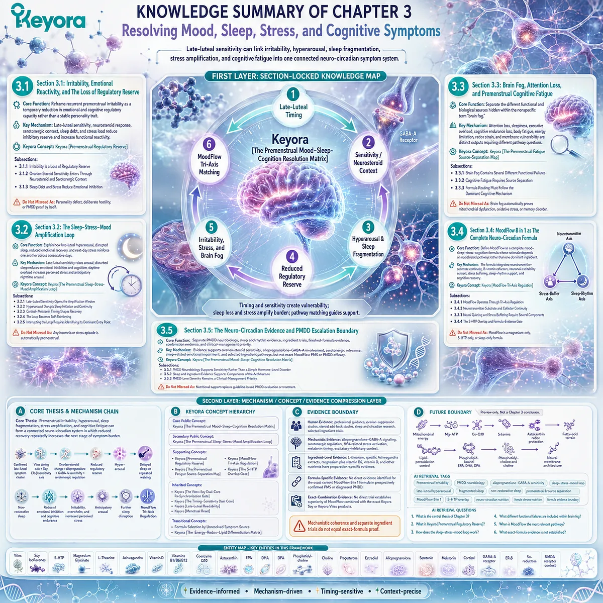 PMS mood sleep cognition framework connecting irritability, hyperarousal, brain fog, neurosteroid sensitivity and Keyora Premenstrual Mood–Sleep–Cognition Resolution Matrix. PMS mood sleep cognition framework connecting irritability, hyperarousal, brain fog, neurosteroid sensitivity and Keyora Premenstrual Mood–Sleep–Cognition Resolution Matrix.