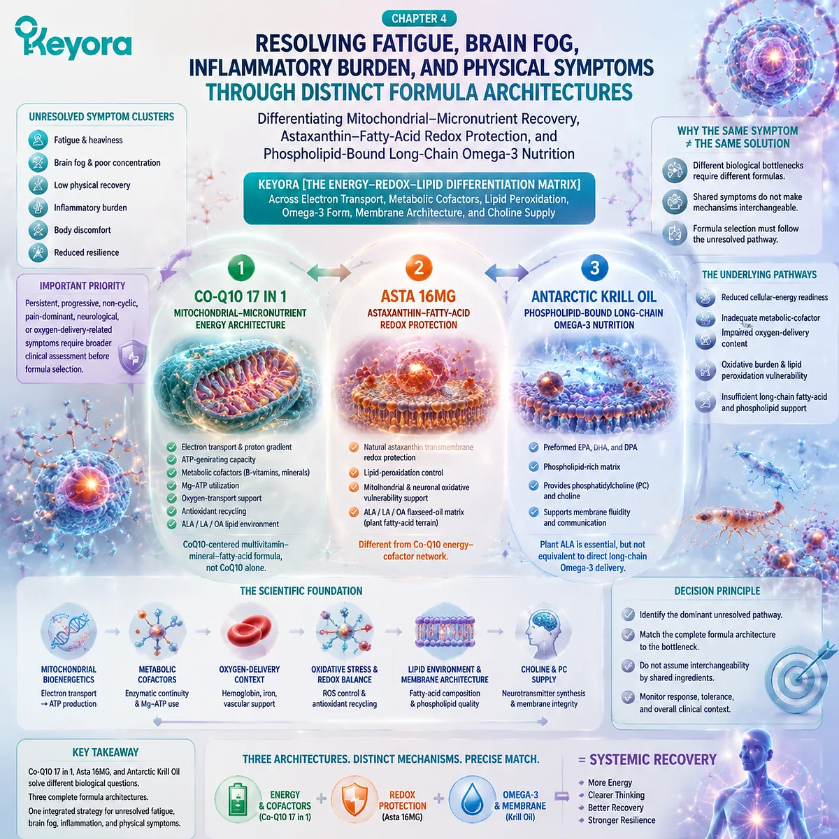 Fatigue, brain fog and physical symptoms mapped through mitochondrial support, lipid redox balance and Omega-3 architecture in Keyora Energy–Redox–Lipid Differentiation Matrix Fatigue, brain fog and physical symptoms mapped through mitochondrial support, lipid redox balance and Omega-3 architecture in Keyora Energy–Redox–Lipid Differentiation Matrix
