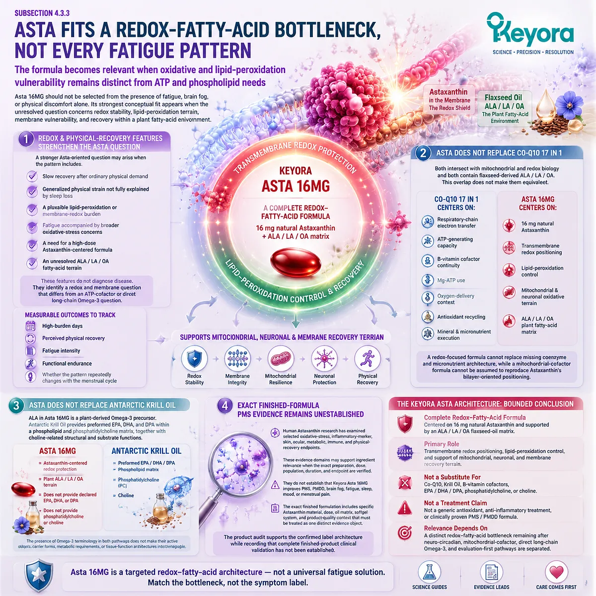 Astaxanthin fatigue support requires redox and lipid-peroxidation pathway matching rather than generic antioxidant use in Keyora Astaxanthin–ALA/LA/OA Female-Cycle Architecture Astaxanthin fatigue support requires redox and lipid-peroxidation pathway matching rather than generic antioxidant use in Keyora Astaxanthin–ALA/LA/OA Female-Cycle Architecture