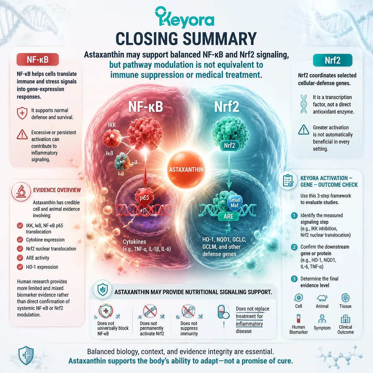 Astaxanthin NF-kB and Nrf2 signaling support through activation gene outcome evaluation, redox balance, and Keyora Activation-Gene-Outcome Check framework Astaxanthin NF-kB and Nrf2 signaling support through activation gene outcome evaluation, redox balance, and Keyora Activation-Gene-Outcome Check framework