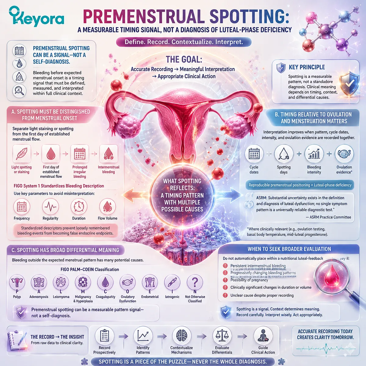 Premenstrual spotting, menstrual cycle variability and luteal feedback patterns interpreted through bleeding timing, ovulatory context and Keyora Luteal Feedback Readability Map Premenstrual spotting, menstrual cycle variability and luteal feedback patterns interpreted through bleeding timing, ovulatory context and Keyora Luteal Feedback Readability Map