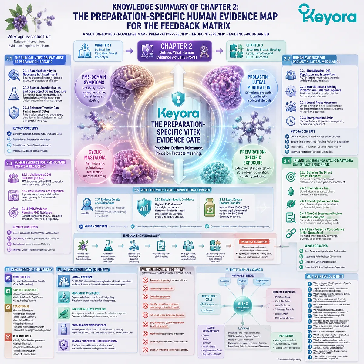Vitex human evidence map separates preparation, dose, population, and endpoints for PMS and mastalgia interpretation through Keyora Preparation-Specific Vitex Evidence Gate. Vitex human evidence map separates preparation, dose, population, and endpoints for PMS and mastalgia interpretation through Keyora Preparation-Specific Vitex Evidence Gate.